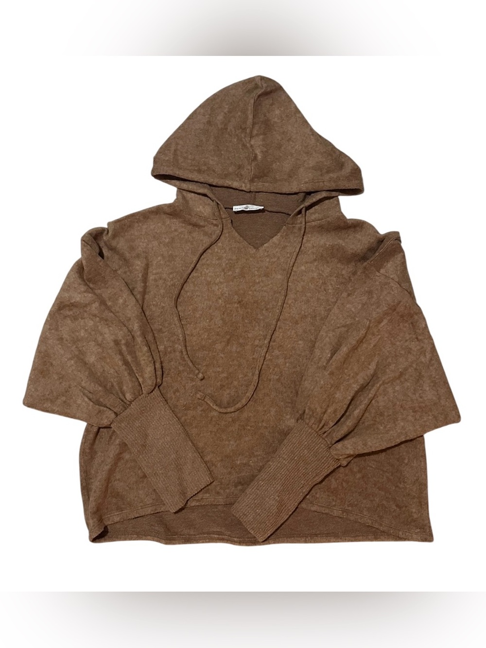 Zenana Outfitters Brown Hooded Knit Sweatshirt